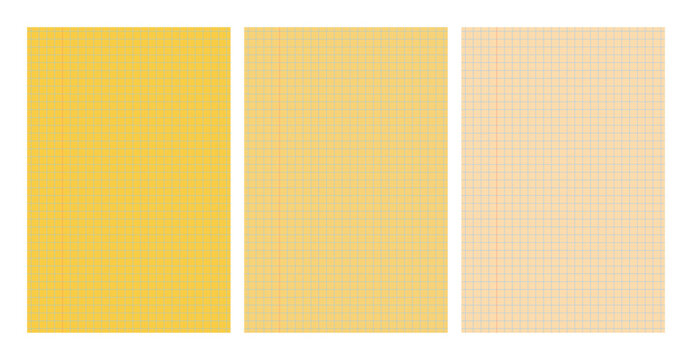 Set of yellow legal pad pages with grid designs