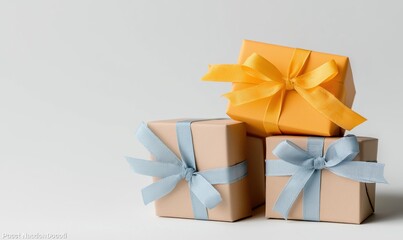 Colorful gift boxes are beautifully arranged on a white background, radiating Christmas cheer