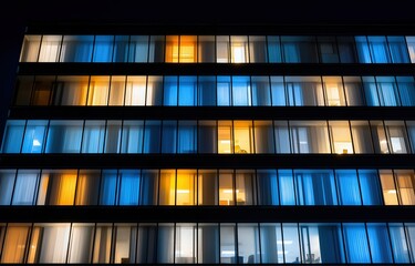 Colorful curtains glow in the dark, reflecting life within the building and sparking intrigue about the occupants