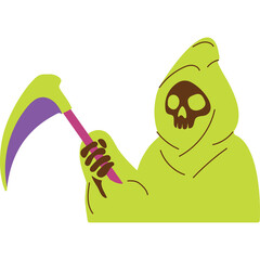 Grim Reaper Character Holding Scythe With Skull Face And Transparent Background