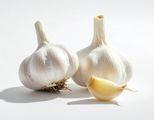 Garlic bulbs and cloves isolated on white background 