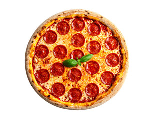 Pepperoni pizza with basil and cheese isolated on transparent background PNG