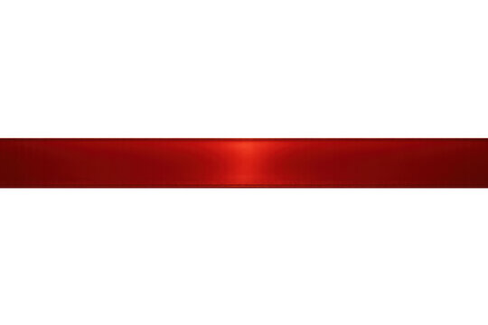 Shiny red metallic ribbon banner overlay on transparent background, horizontal design element for celebration and sale