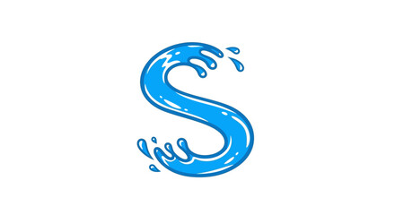 Blue water splashes form the letter S with droplets.