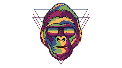 Colorful Gorilla Wearing Eyeglasses Vector Illustration Stylish Cool Ape Artwork Design - 1