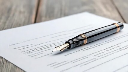 Elegant fountain pen on blank document, showcasing creativity and professionalism in office writing