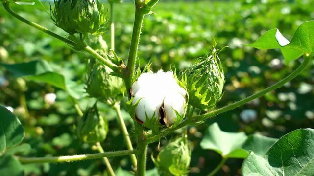 A close up of a cotton plant blooming in the field