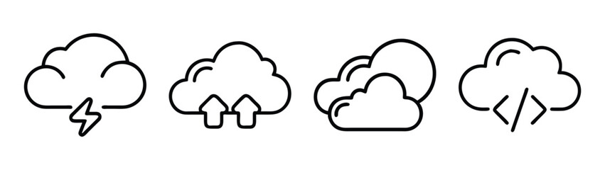 Cloud computing services icons vector illustration set for storage and data management solutions