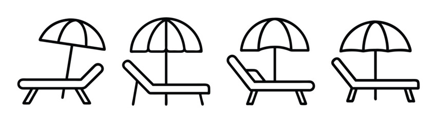 Beach chair and umbrella vector illustration summer vacation relax holiday outdoor design element icon set