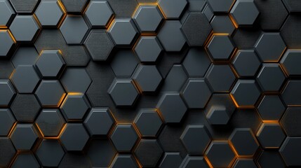 Dark grey hexagonal grid with glowing orange highlights