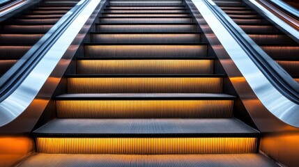 Modern escalator steps with warm lighting