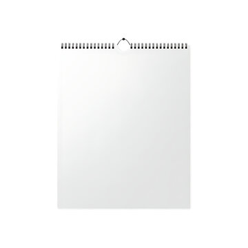 Blank white paper calendar page with spiral binding isolated on transparent background