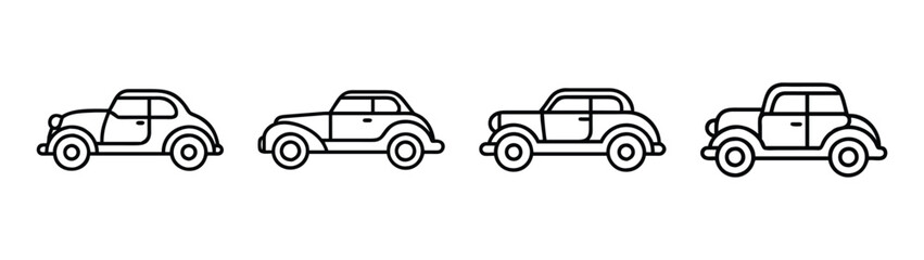 Vintage classic car vector illustration set for transportation design and automotive graphics use