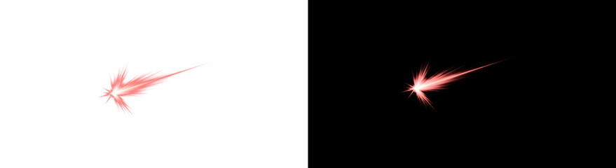 Two bright red abstract light effects on a black background, resembling dynamic energy bursts or flares.