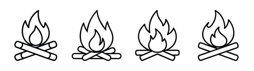 Campfire drawing vector illustration collection of bonfire flame design for camping and outdoor fire
