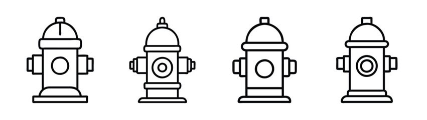 Find different types of fire hydrants vector illustration for emergency fire safety equipment line art