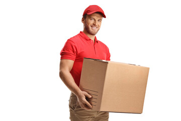 Courier holding a cardboard box