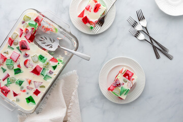 Servings of a sweet tasty homemade gelatin dessert, ready for eating. 