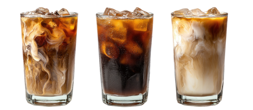 Iced coffee drinks in three variations