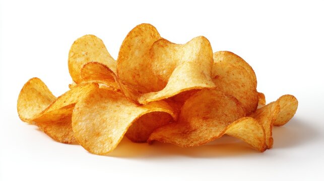 Golden crunchy potato chips arranged attractively ready for snacking at any gathering.
