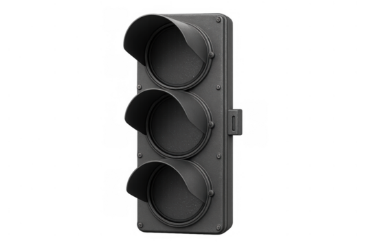 Traffic light control object representing stop, caution, and go signals on transparent background