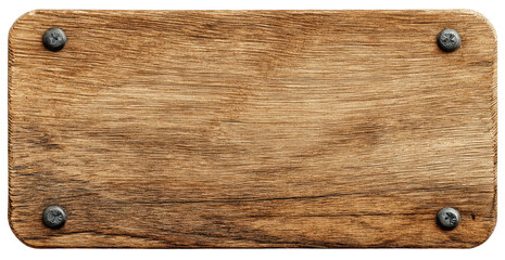 Rectangular wooden sign, light brown tones, wood grain visible, two dark metal screws