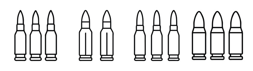 Vector illustration of ammunition cartridges bullets for firearms and shooting sports equipment
