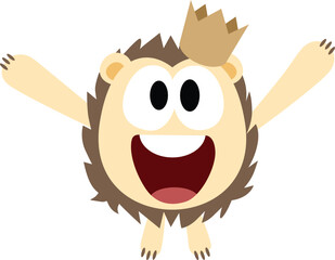 Happy Cartoon Hedgehog King with Open Arms