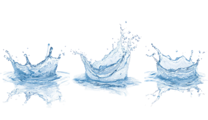 Water splashes in motion, light blue tones