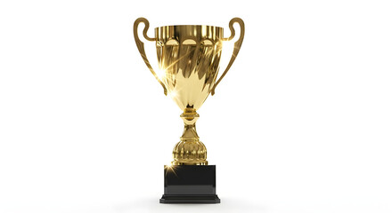 Golden trophy shining, isolated white background, concept of success and achievement