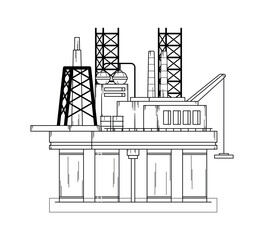 Black-and-white offshore oil rig platform