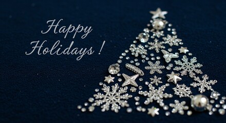 A dazzling holiday display featuring a Christmas tree formed from elegant silver decorations. Happy Holidays!