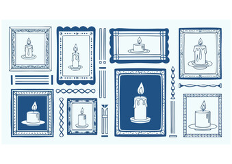 Stylized candle illustration on colorful decorative border concept
