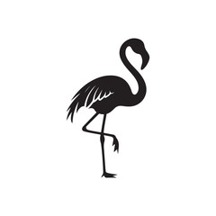 Naklejka premium Elegant flamingo silhouette standing on one leg, tropical bird illustration isolated on white background, perfect for wildlife, nature, zoo, and animal-themed design projects.