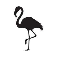 Fototapeta premium Elegant flamingo silhouette standing on one leg, tropical bird illustration isolated on white background, perfect for wildlife, nature, zoo, and animal-themed design projects.