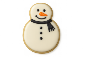Snowman christmas cookie with royal icing, winter holiday sweet treat for festive celebration on transparent background
