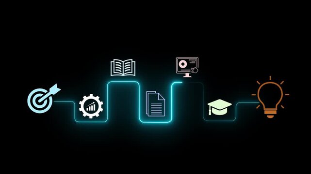 AI powered personalized E-Learning concept on the transparent background. Online education, skill development and graduation. Dark Blurred Background e-learning education. 4k