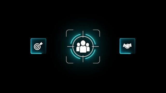 Digital marketing strategy and audience targeting concept. Businessman interacts with data analytics dashboard, customer engagement insights, Motion graphics of target people concept. 4k