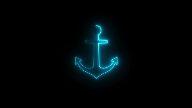 Nautical anchor icon. Animated anchor line icon in 4k on a black screen background. Marine and nautical symbol