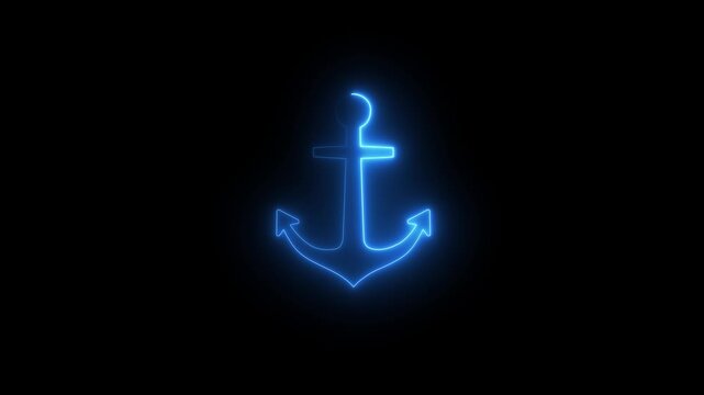 Nautical anchor icon. Animated anchor line icon in 4k on a black screen background. Marine and nautical symbol