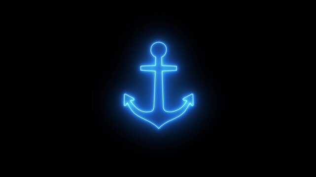 Nautical anchor icon. Animated anchor line icon in 4k on a black screen background. Marine and nautical symbol