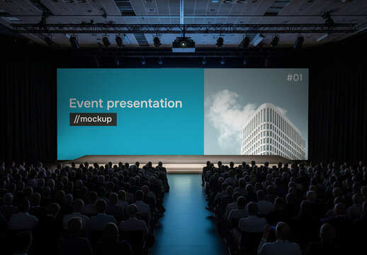 Conference presentation mockup on large event screen