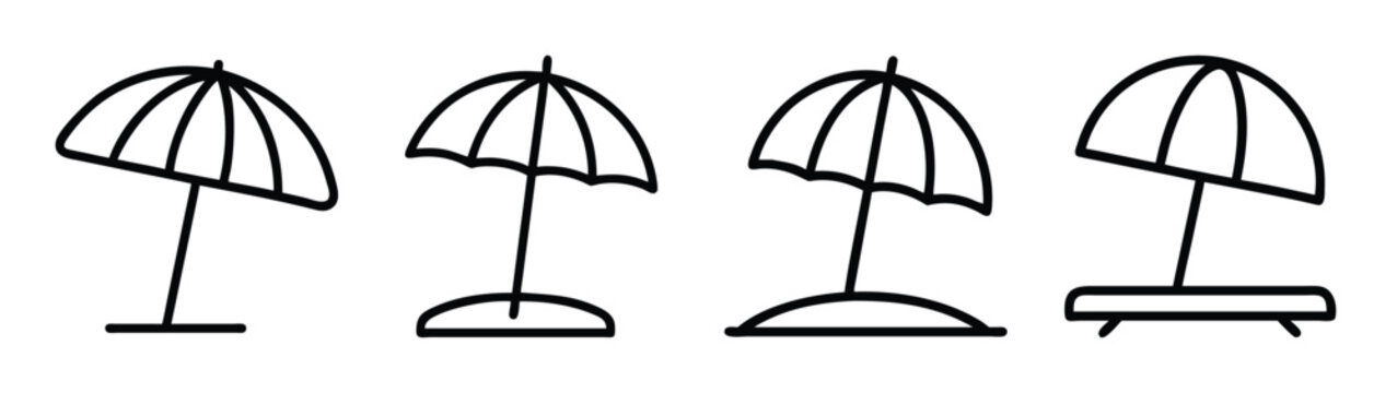 Beach umbrella vector illustration: summer vacation parasol, sunshade drawing and design elements with line art style