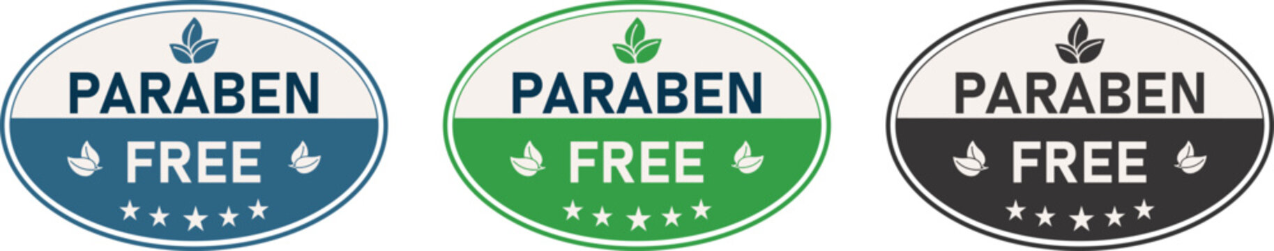 Paraben Free | Paraben Free Product Badges | Vector Set of Blue, Green, and Black Labels for Cosmetic and Personal Care Products