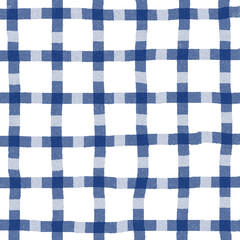 Navy Blue White Plaid Gingham Hand Drawn Background Pattern Overlay