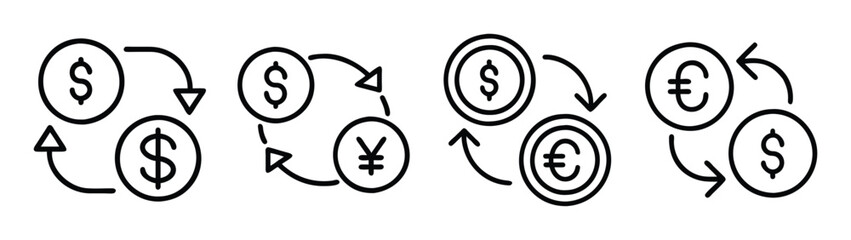 Currency exchange dollar euro yen conversion rates financial transactions money transfer vector art