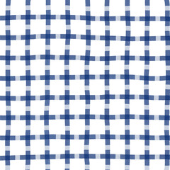 Navy Blue White Plaid Gingham Hand Drawn Background Pattern Overlay