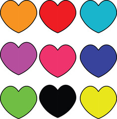 Collection of colorful heart icons simple flat vector design element isolated on white background