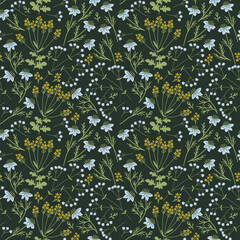 Seamless blue and yellow flowers pattern