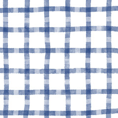 Navy Blue White Plaid Gingham Hand Drawn Background Pattern Overlay